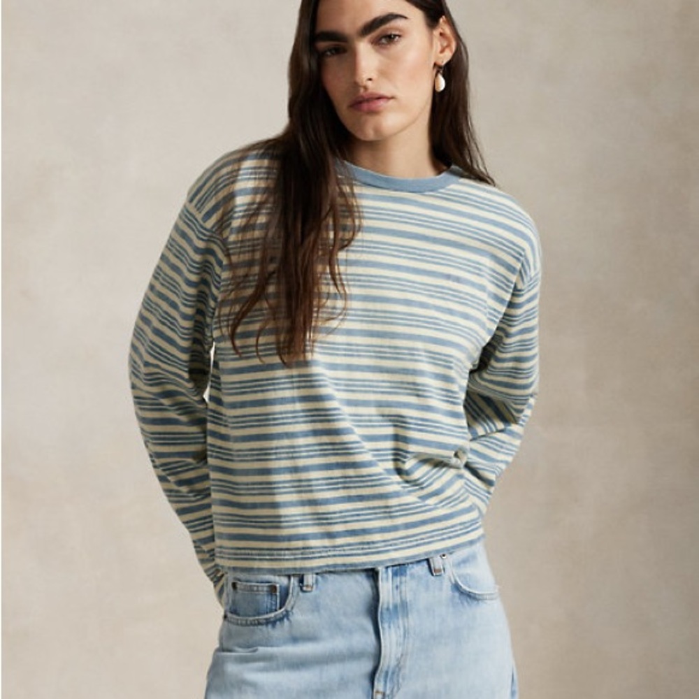 ISO: Ralph Lauren Striped Jersey Cropped Long-Sleeve Tee